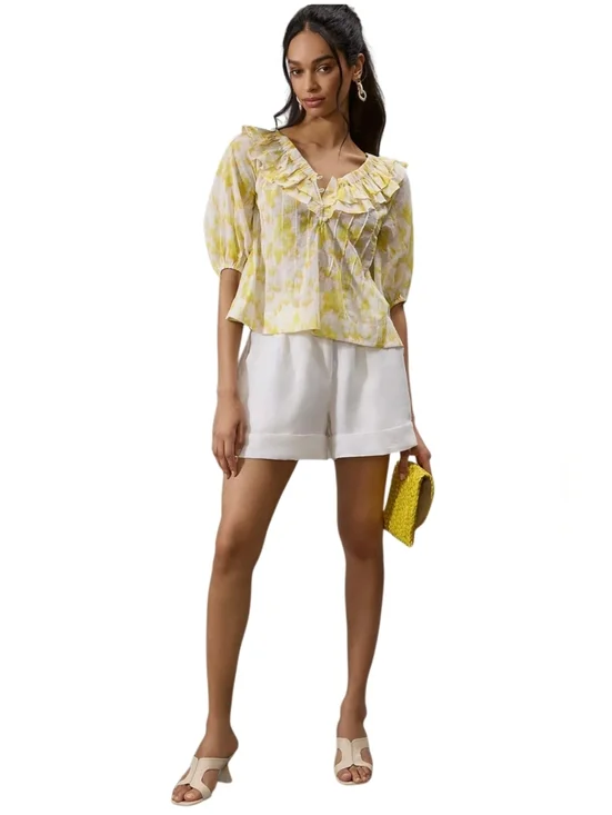 Anthropologie Maeve Off The Shoulder Ruffled Yellow Blouse NWT Size M - Picture 11 of 14